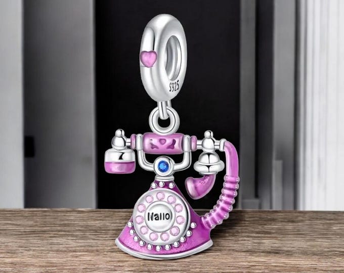 Sterling Silver Phone Charm, Fits Pandora Bracelet, Nostalgic Gift, Sterling Silver, Gift for her, old school phone, Charm for Bracelet