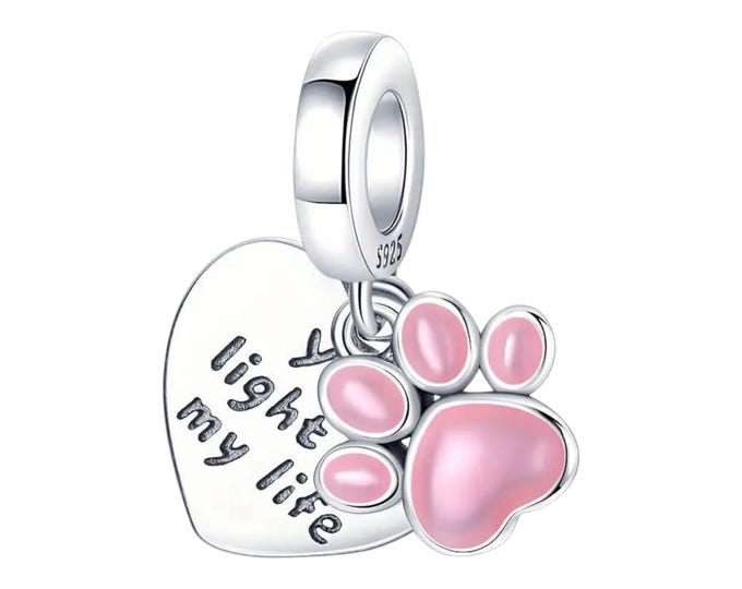 Sterling Silver Charm, Fits Pandora Bracelet, Sterling Silver Jewelry, Cat Lady, Gift for Her, Paw Print, Sterling Silver, Glow in the Dark