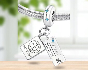 Sterling Silver Charm, Passport, World Travel Charm, Fits Pandora