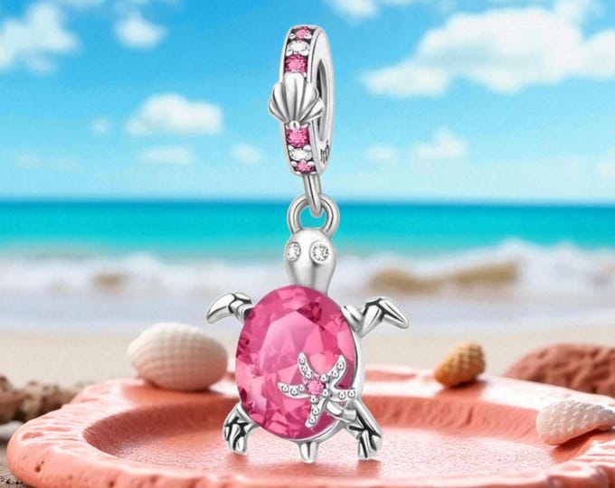 Sterling Silver Turtle Charm, Turtle Charm, Fits Pandora Turtle Charm, Gift for her, Fits Pandora, Pink Charm, July, Birthstone Necklace