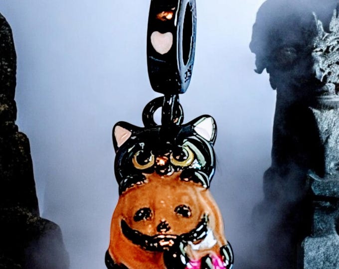 Sterling Silver Black Cat & Pumpkin Charm For Bracelet