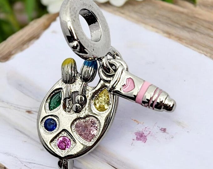 Sterling Silver Charm, Paintbrush Charm, Fits Pandora Bracelet, Sterling Silver, Painter's Pallet, Gift for Her, Christmas Present