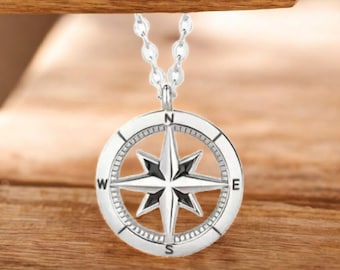 Sterling Silver Compass Pendant, Sterling Silver Pendant, Sterling Silver Necklace, Gift for Her, Sterling Silver Jewelry, Compass Necklace