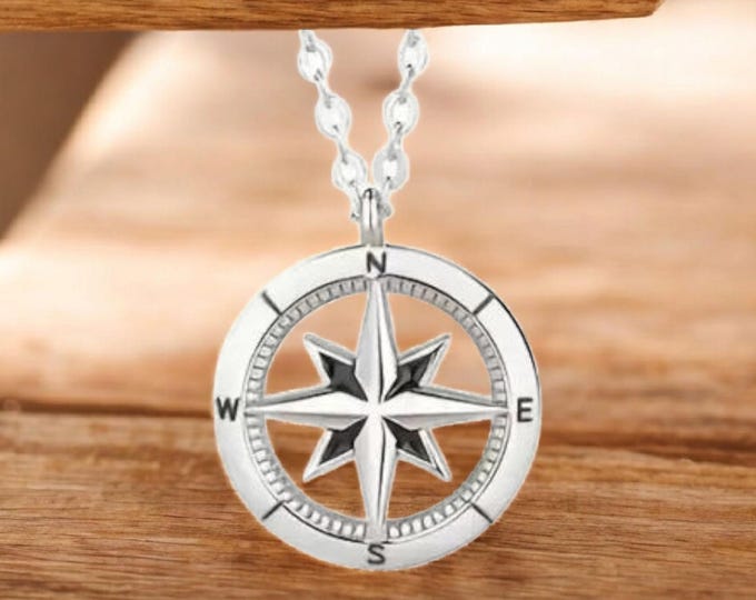 Sterling Silver Compass Pendant, Sterling Silver Pendant, Sterling Silver Necklace, Gift for Her, Sterling Silver Jewelry, Compass Necklace