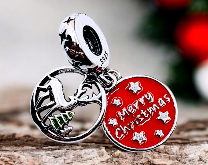 Sterling Silver Christmas Charm, Christmas Charm, Fits Pandora, Christmas Necklace, Reindeer Charm