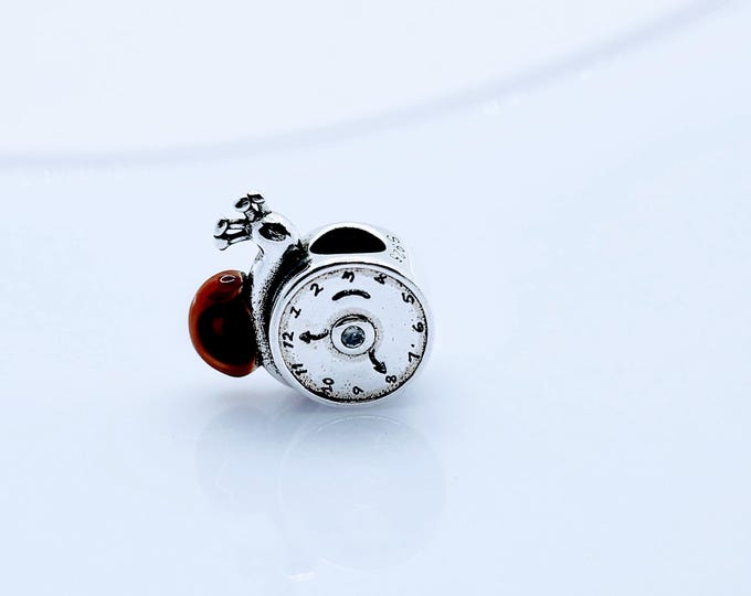 Sterling Silver Slider Snail Clock Charm For Bracelet Engraved With Slow down and enjoy the moment