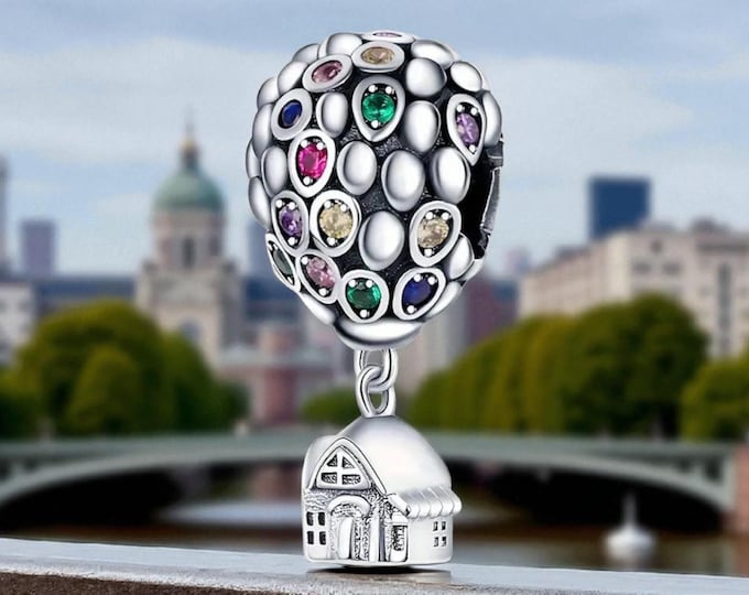 Sterling Silver Hot Air Balloon House Charm: CZ Dangle Bead