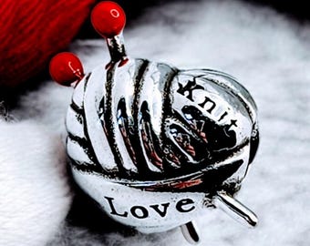 Sterling Silver Knitting Charm, Fits Pandora, Slider Charm, Knitting Gift, Knitting, Crocheting