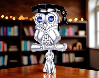 Sterling Silver Owl, Slider Charm, Graduation Charm, Silver Bead, Graduation Charm