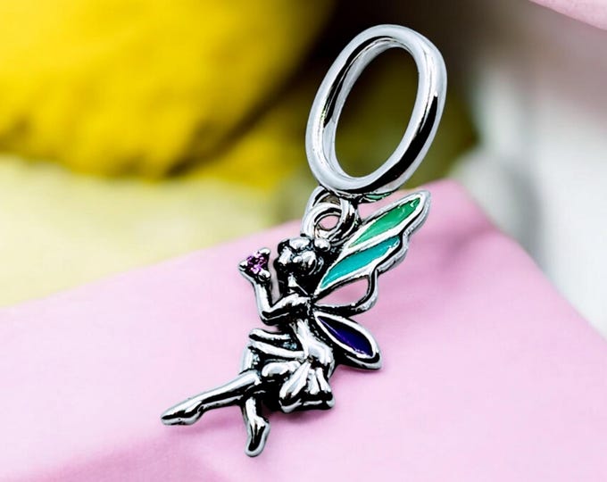Sterling Silver Fairy Charm, Minimalist Jewelry, Sterling Silver, Fairy Jewelry, Dainty Necklace, Gift for Her, Colorful Jewelry