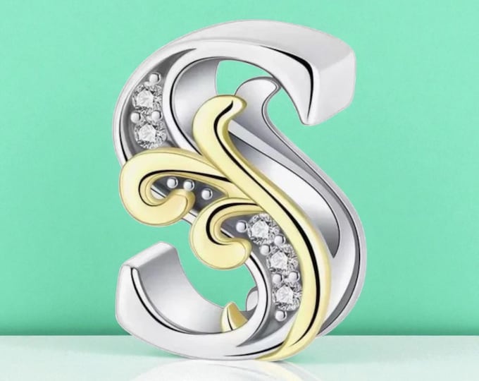 Sterling Silver Initial Charm, S Charm, Fits Pandora