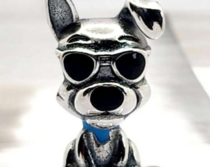 Sterling Silver Cool Dog Charm, Large Hole Charm, Fits Pandora, Sterling Silver Jewelry, Dog Charm