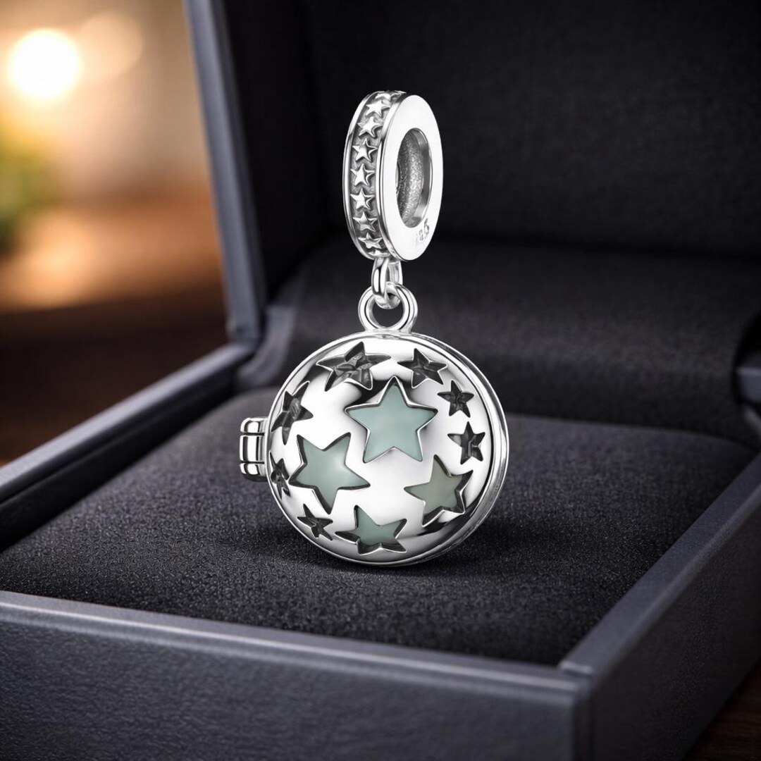 Sterling Silver Star Locket Charm, Celestial Dangle Pendant, Night Sky ...