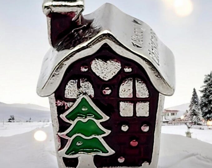 Sterling Silver Christmas House Charm For  Bracelet