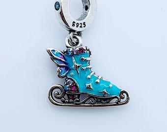 Sterling Silver Blue Butterfly Ice Skate Charm, Fits Pandora, Skate Charm, Figure Skating