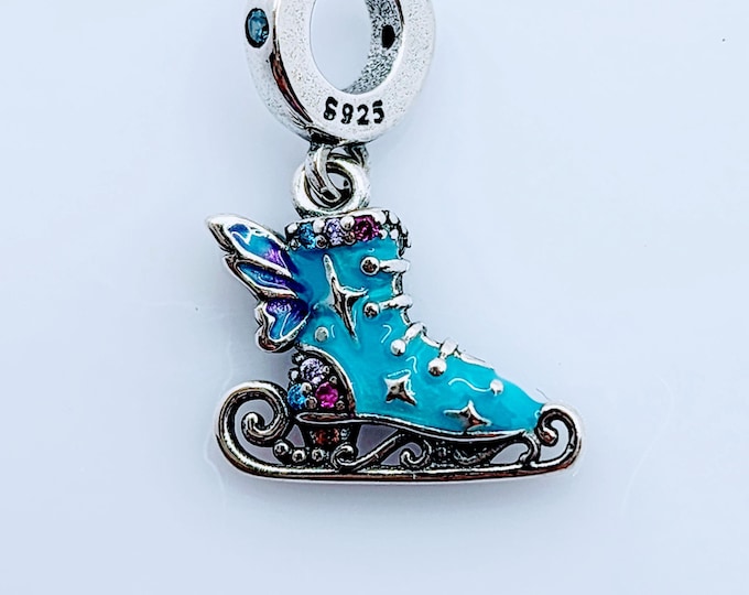 Sterling Silver Blue Butterfly Ice Skate Charm, Fits Pandora, Skate Charm, Figure Skating