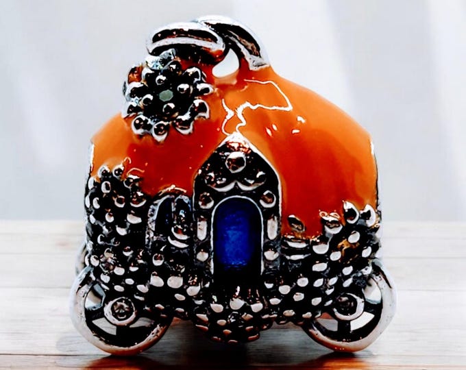Sterling Silver Charm, Pumpkin Charm Silver Jewelry, Fits Pandora Bracelet, Pumpkin Carriage, Gift for Her