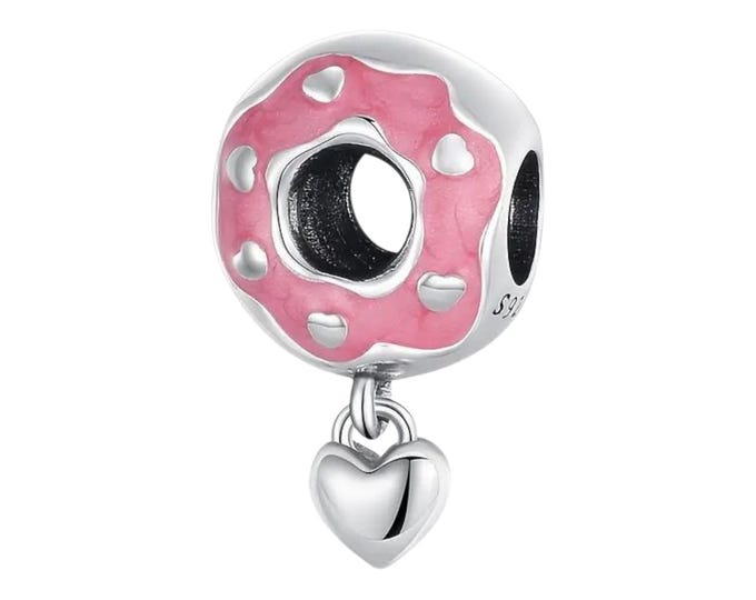 Sterling Silver Charms, Sterling Silver Donut, Fits Pandora Bracelet, Gift for Her, Donut Charm, Pink Donut, Sterling Silver Necklace, Food
