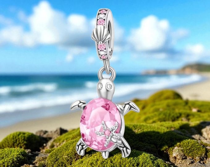 Sterling Silver Turtle Charm, Turtle Charm, Fits Pandora Turtle Charm, Gift for her, Fits Pandora, Pink Charm, October, Birthstone Necklace
