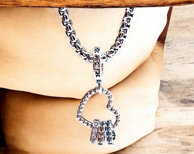 Sterling Silver Hearts Charm: Crystal Accents, Fits Pandora