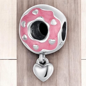 Sterling Silver Charms, Donut Charm, Fits Pandora Bracelet, Gift for Her, Donut Charm, Pink Donut, Sterling Silver Necklace, Doughnut Charm