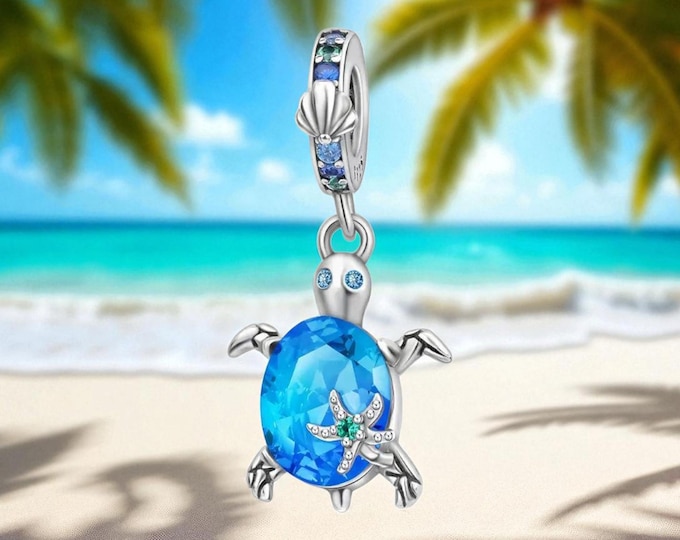 Sterling Silver Blue Turtle Pendant for Pandora Bracelet, Turtle Charm, Gift for her, Fits Pandora, Blue Charm