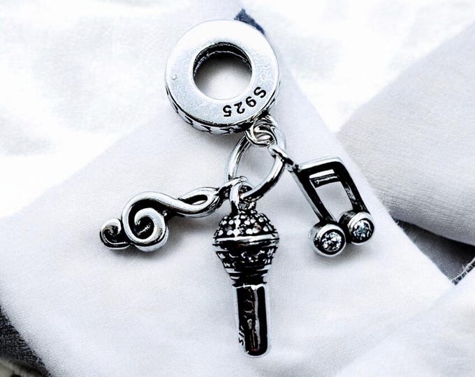 Sterling Silver Charm, Singer Charm, Fits Pandora Bracelet, Music Gifts, Christmas Present, Sterling Silver Microphone