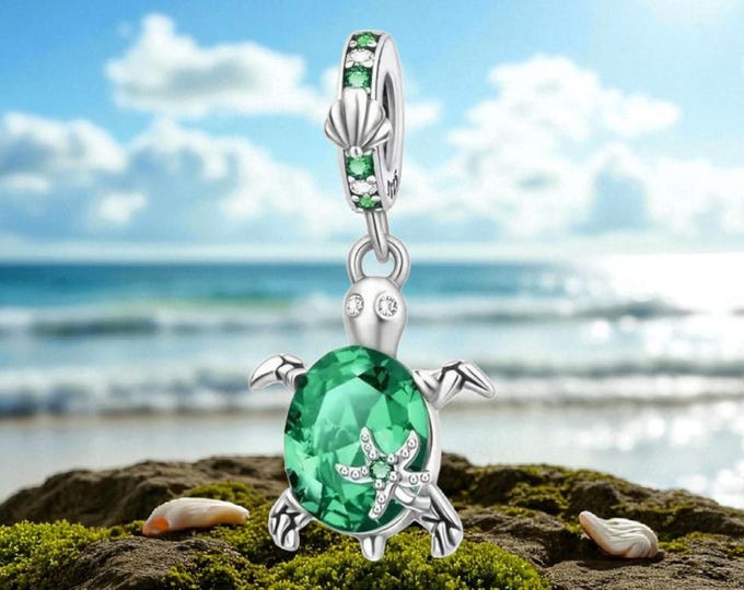 Sterling Silver Turtle Charm, Turtle Charm, Fits Pandora Turtle Charm, Gift for her, Fits Pandora, Green, Charm, May Birthday Gift