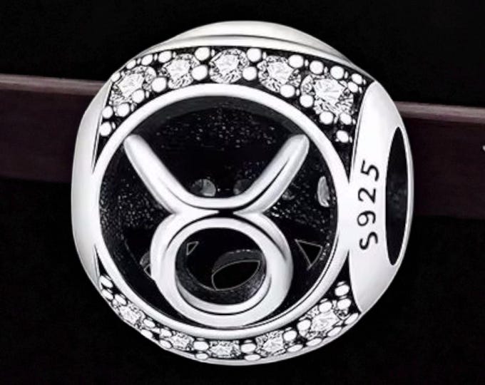 Sterling Silver Taurus Charm with Cubic Zirconia