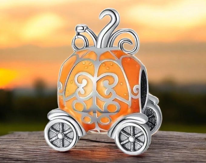 Sterling Silver Coach Charm, Princess Carriage, Sterling Silver Charm, Fits Pandora, Glow in the Dark Carriage, Pumpkin Charm