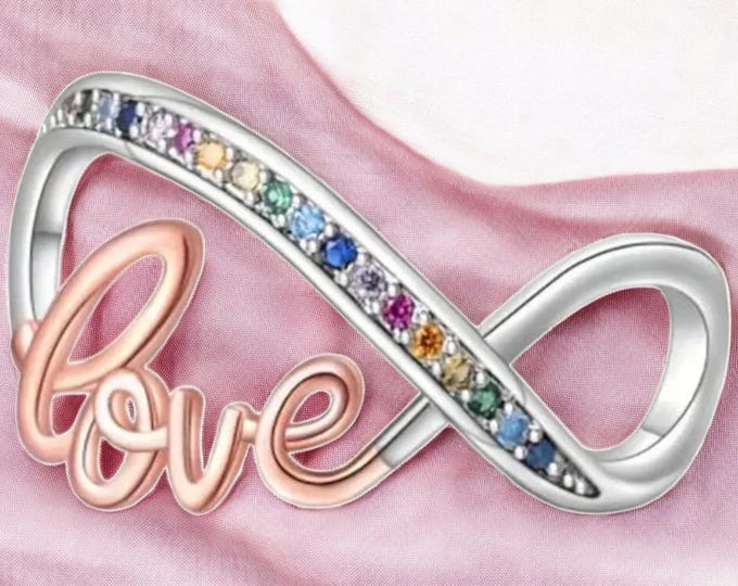Sterling Silver Love Charm, Sterling Silver Charm, Rainbow Infinity Charm, Fits Pandora Bracelet, Rainbow Charm, Infinity Charm, Infinity