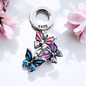 Sterling Silver Cascading Butterfly Charm for  Bracelet