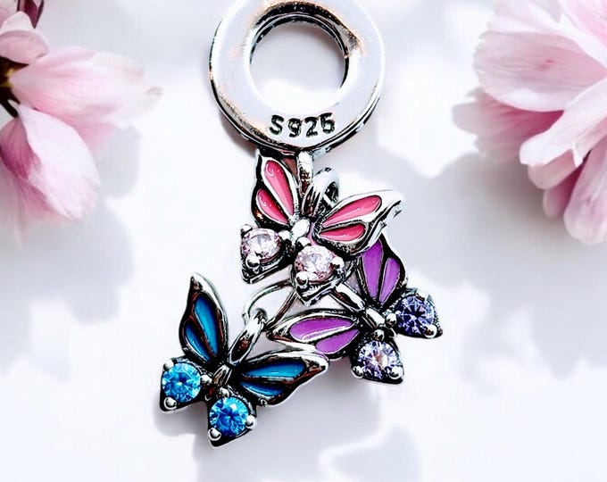Sterling Silver Cascading Butterfly Charm for  Bracelet