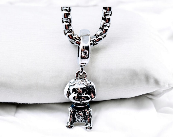 Sterling Silver Robot Dog Charm, Sterling Silver, Gift for Her, Fits Pandora Bracelet, Dog Charm, Sterling Silver Jewelry, Dangle Bracelet