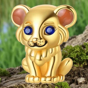 Sterling Silver Lion Charm with Blue Crystal Eyes: Pandora Compatible