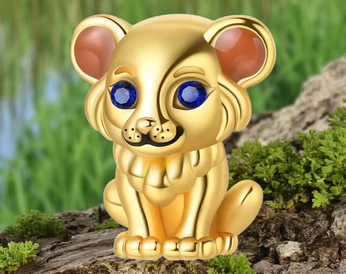 Sterling Silver Lion Charm with Blue Crystal Eyes: Pandora Compatible