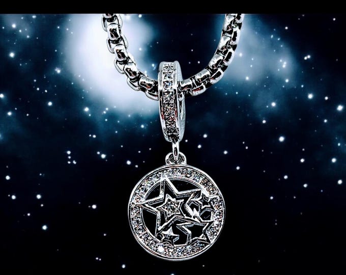 Sterling Silver Star Dangle Charm: Blue Celestial Pendant