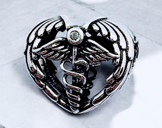 Sterling Silver Caduceus Heart Charm: Medical Doctor Gift