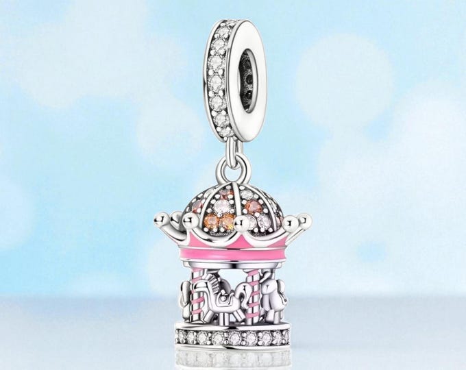 Sterling Silver Carousel Charm Pendant For  Bracelet