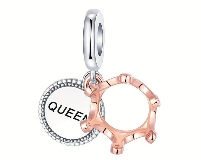 Sterling Silver Queen Charm, Fits Pandora Bracelet, Queen Jewelry, Sterling Silver Necklace, Sterling Silver Jewelry