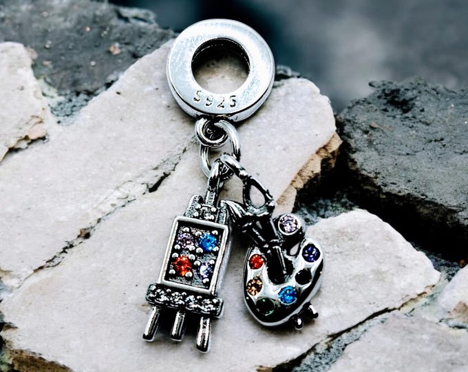 Sterling Silver Charm, Paintbrush Charm, Fits Pandora Bracelet, Sterling Silver, Painter's Pallet, Gift for Her, Artist Gift