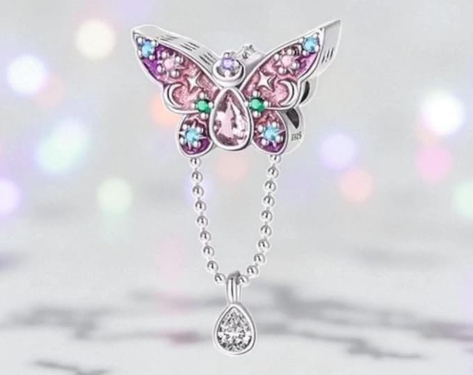 Sterling Silver Butterfly Charm, Pink Butterfly, Butterfly Charm, Fits Pandora, Silver Charm