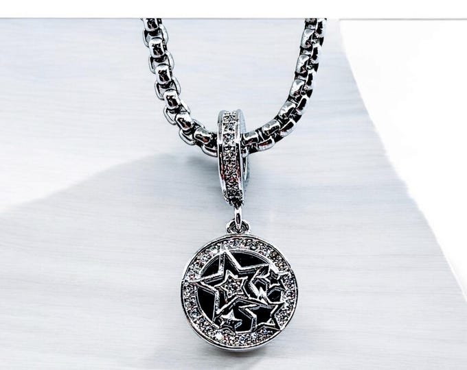 Sterling Silver Charm, Star Charm, Fits Pandora Bracelet, Dangle Charm, Space Charm, Gift for Her, Celestial Pendant, Blue and Silver Charm