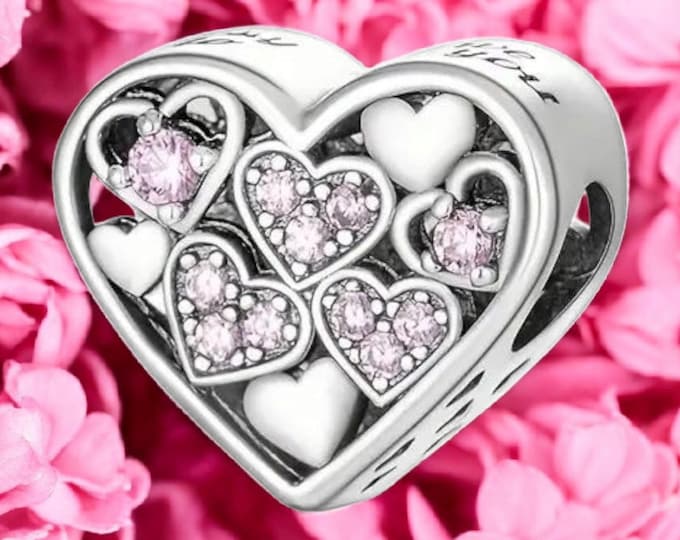 Sterling Silver Heart Charm, Sterling Silver Charm, Fits Pandora Bracelet, Valentines Present, Gift for her, Heart Charm, Slider Heart Charm