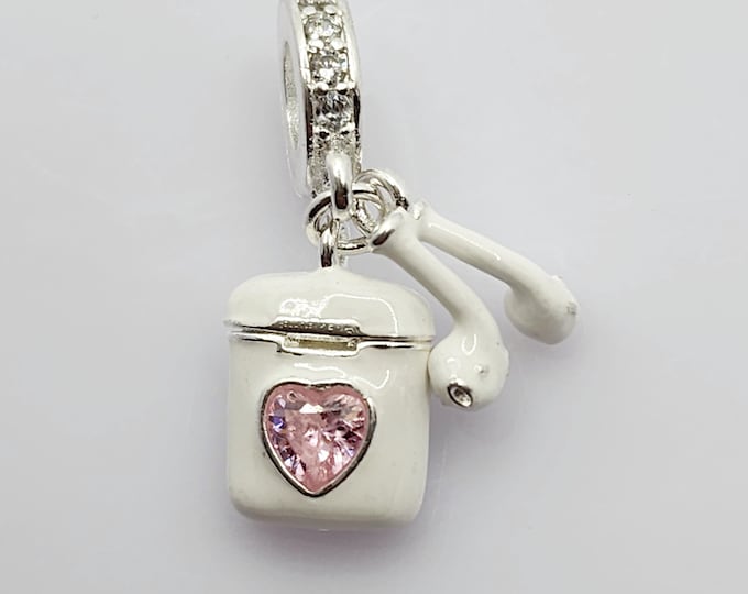 Sterling Silver Earbud Case Charm, Fits Pandora, Earbud Case, Charm Bracelet, Gift for Her, Earphone Charm