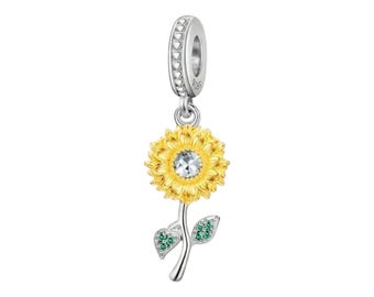 Sterling Silver Sunflower Charm, Fits Pandora, Sterling Silver Sunflower, Sunflower Charm, Sterling Silver Jewelry, Gift for Her