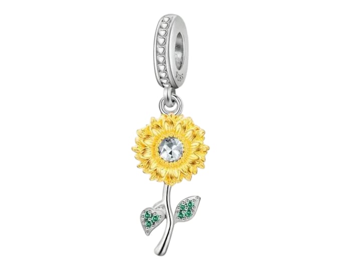 Sterling Silver Sunflower Charm, Fits Pandora, Sterling Silver Sunflower, Sunflower Charm, Sterling Silver Jewelry, Gift for Her