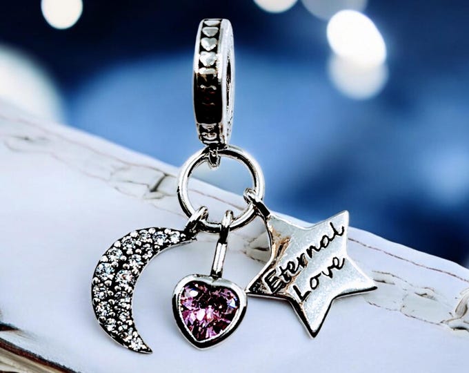 Sterling Charm, Moon and Stars, Fits Pandora Bracelet, Sterling Silver Jewelry, Gift for Her, Mother's Day, Sterling Silver Pendant