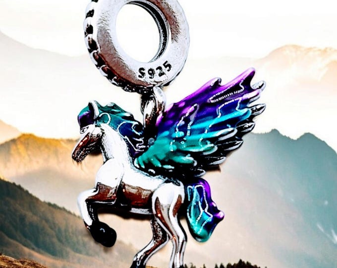 Sterling Silver Pegasus Charm, Sterling Silver Charm, Fits Pandora Bracelet, Unicorn Pendant, Girl Gift, Gift for Her, Christmas Present