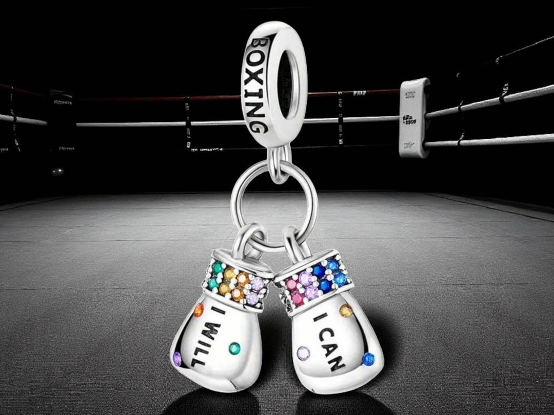 Boxing Gloves Charm • Motivational “I Will I Can” Dangle Bead • Rainbow ...